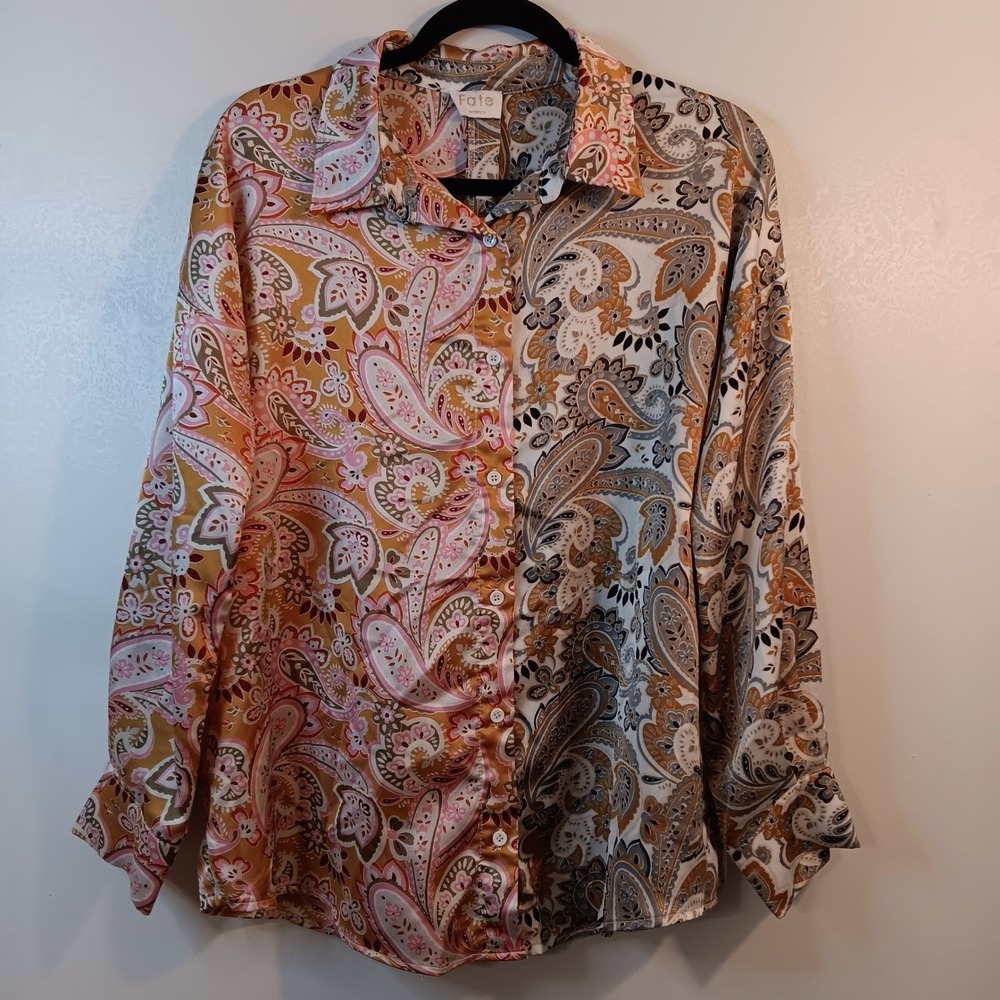 Fate Paisley Print Button Up Shirt Womens‎ Medium Bohemian Colorful Festival